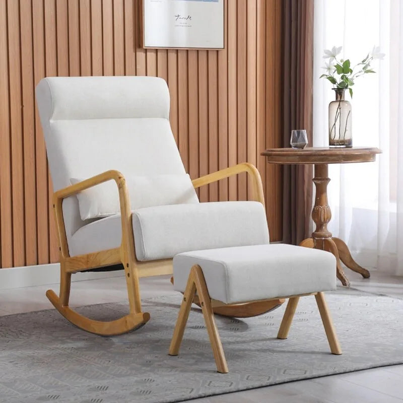 25.2" Wide Reclining Rocker Chair with Ottoman - High Back Rocking Chair, Soft Linen Fabric, Ergonomic Design