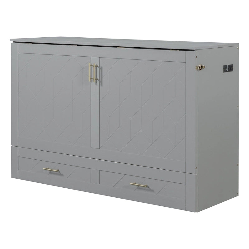 Queen Size Murphy Bed Wall Bed with drawer and a set of Sockets & USB Ports, Pulley Structure Design