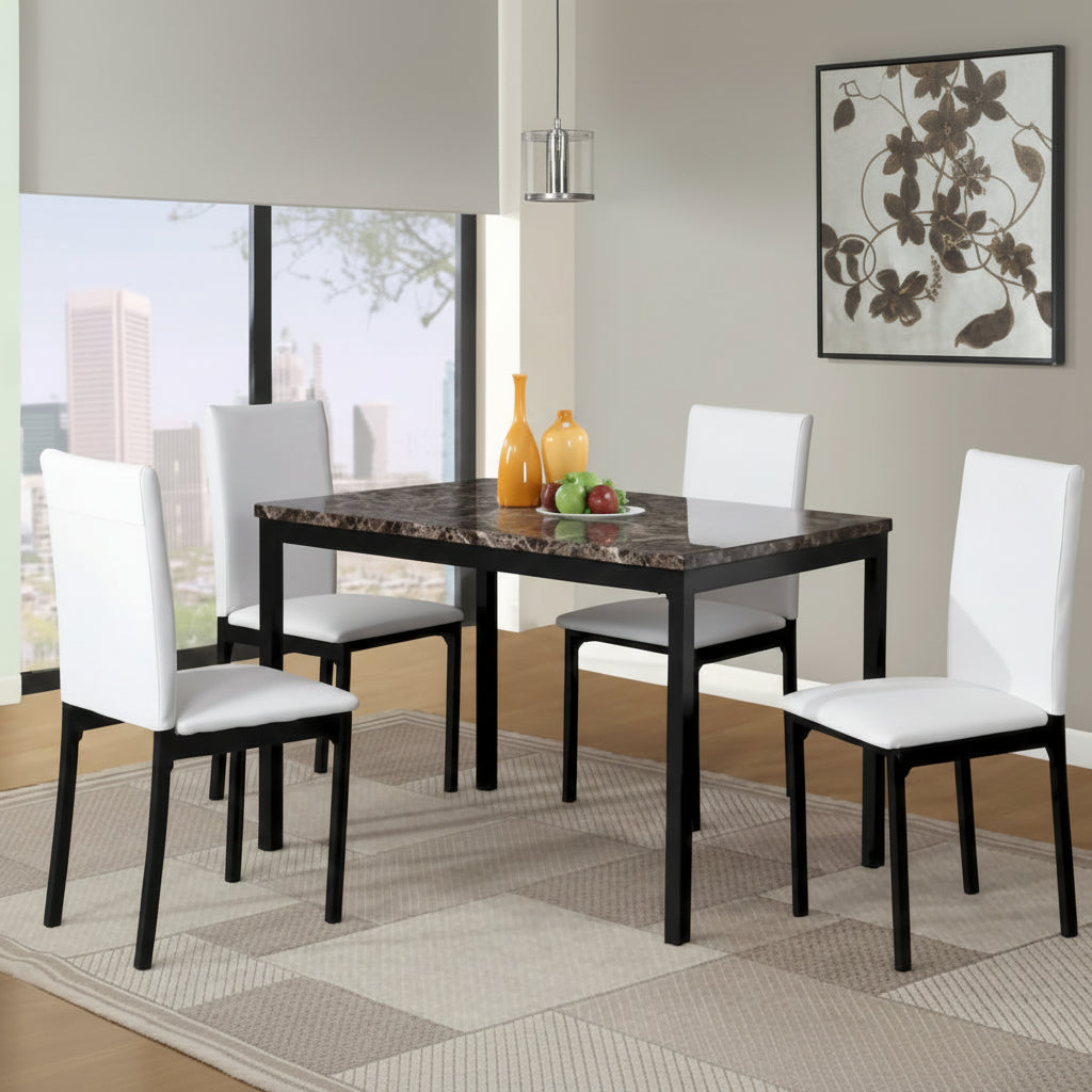 Modern Style 5-Piece Dining Set with Rectangular Table and 4 Upholstered High Back Chairs