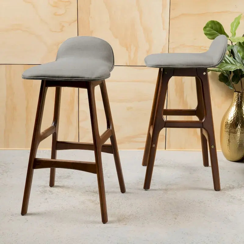 Mid-Century Modern Upholstered Barstool, Set of 2