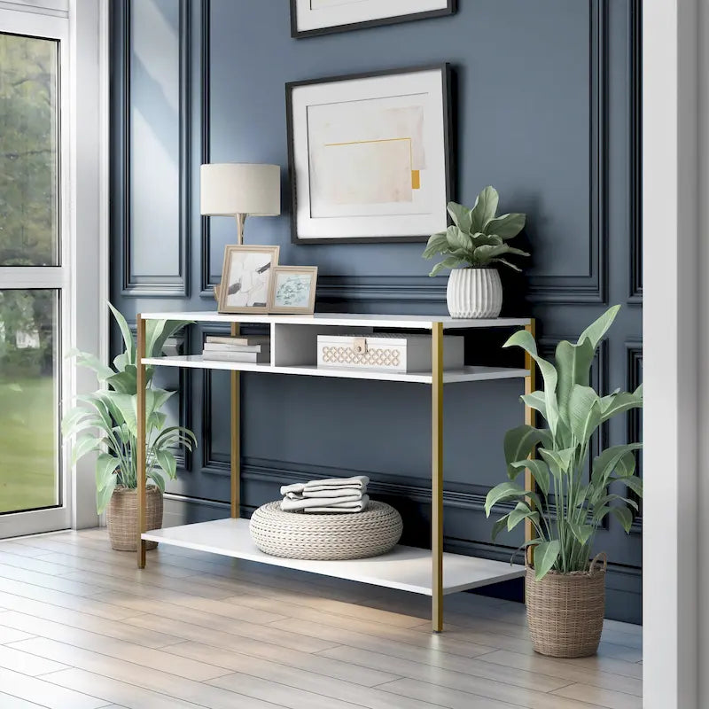 Glam 48-inch Steel 3-Shelf Console Table
