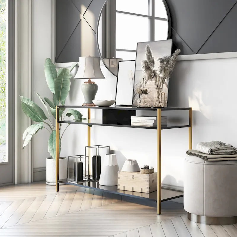 Glam 48-inch Steel 3-Shelf Console Table