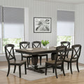 Double Pedestal Transitional Antique Grey X-Back 7-Piece Dining Set