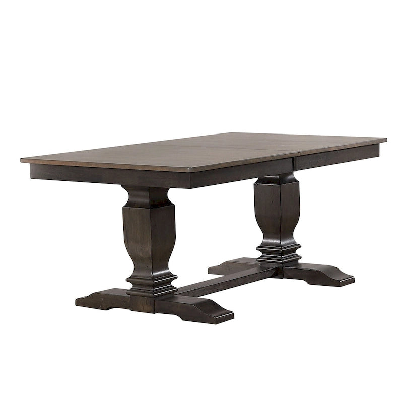 Double Pedestal Transitional Antique Grey X-Back 7-Piece Dining Set