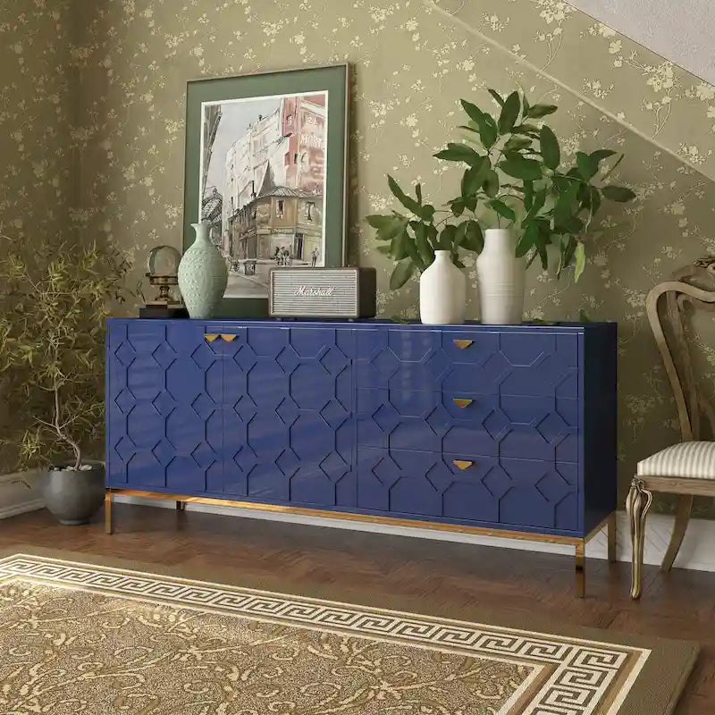 2-Door Accent Cabinet with 3 Drawers and Honeycomb Pattern
