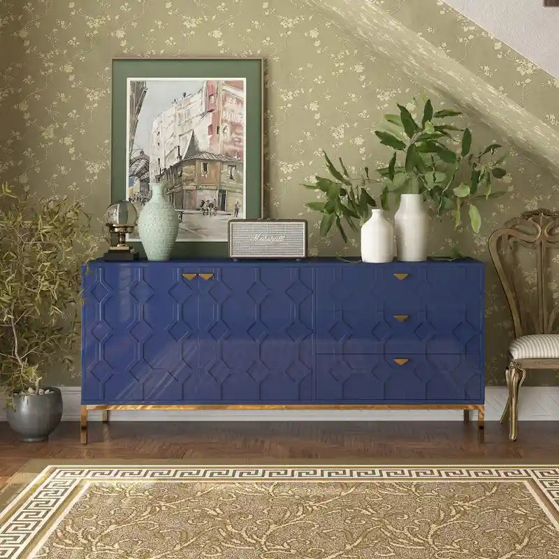 2-Door Accent Cabinet with 3 Drawers and Honeycomb Pattern