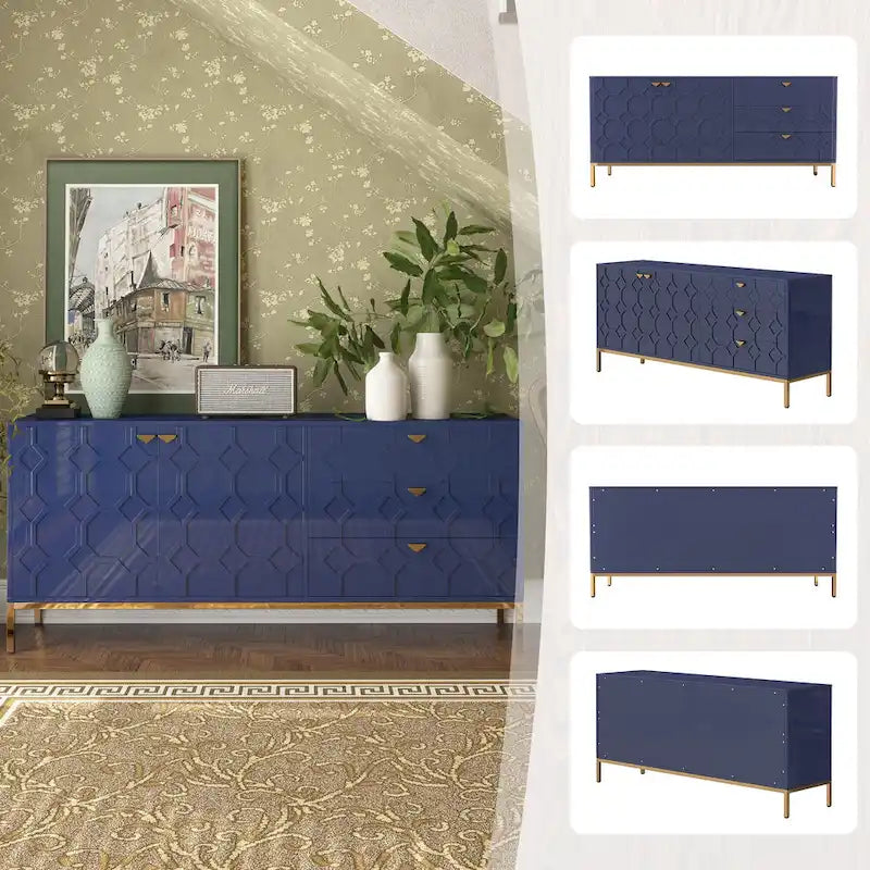 2-Door Accent Cabinet with 3 Drawers and Honeycomb Pattern