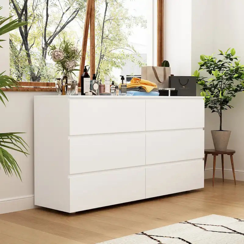 Premium 59-inch 6 Drawers White Floor Double Dresser