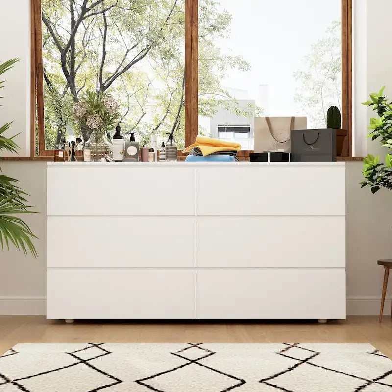 Premium 59-inch 6 Drawers White Floor Double Dresser