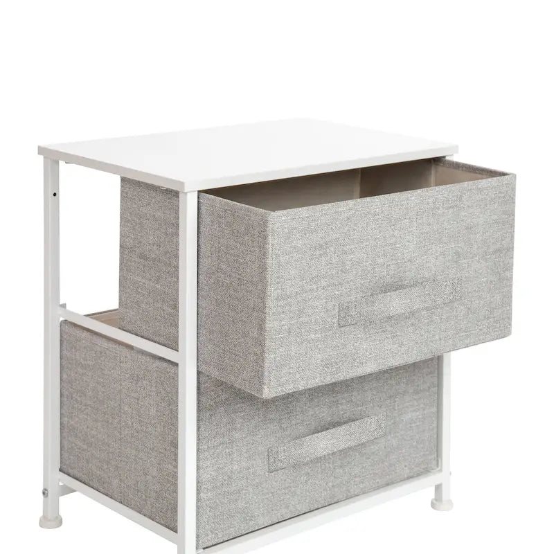 2 Drawer Storage Stand with Wood Top & Dark Fabric Pull Drawers