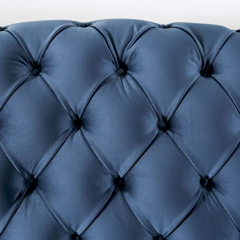 Transitional Blue Fabric Nailhead Trim Tufted 2-Piece Sofa Set