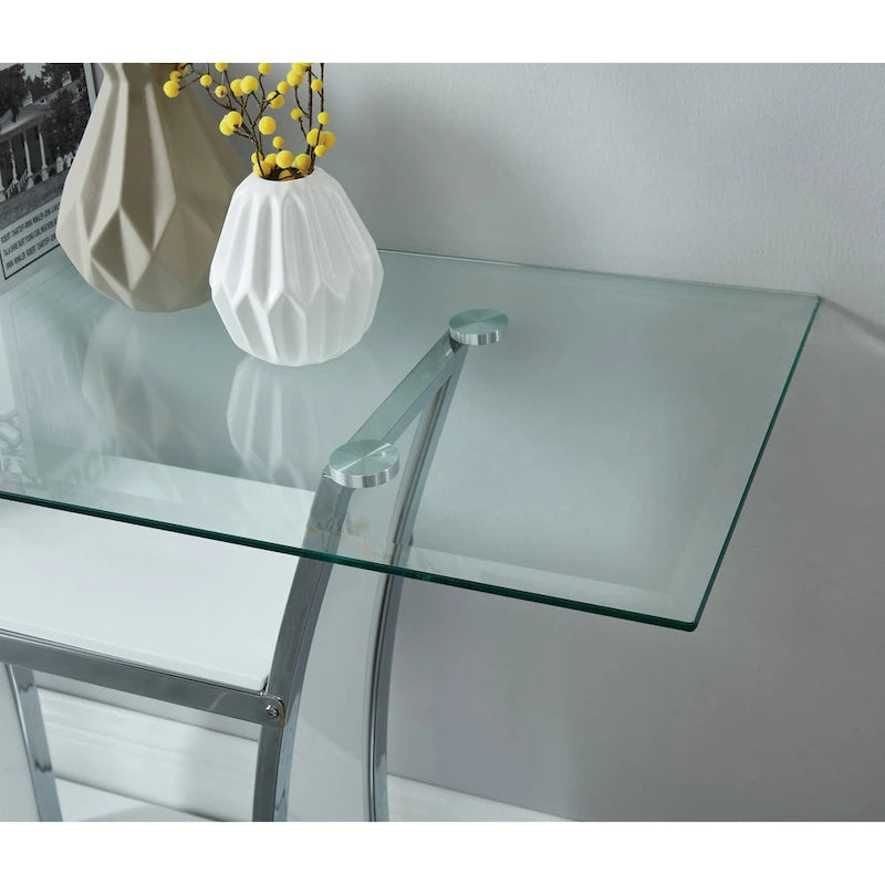 Modern 48-inch Tempered Glass Sofa Table with Chrome Accents