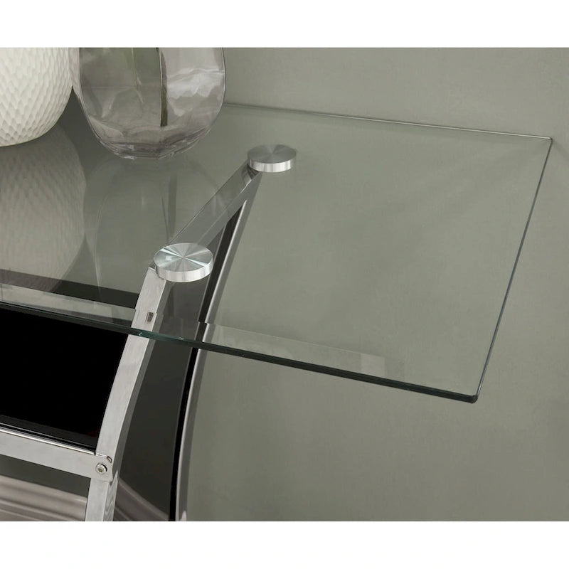 Modern 48-inch Tempered Glass Sofa Table with Chrome Accents