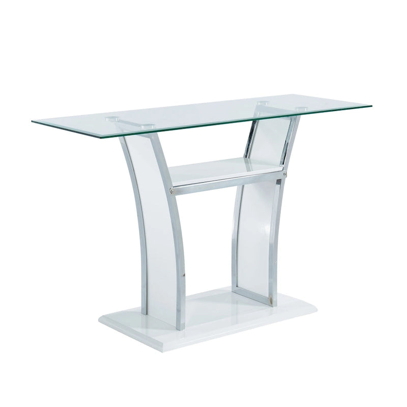 Modern 48-inch Tempered Glass Sofa Table with Chrome Accents