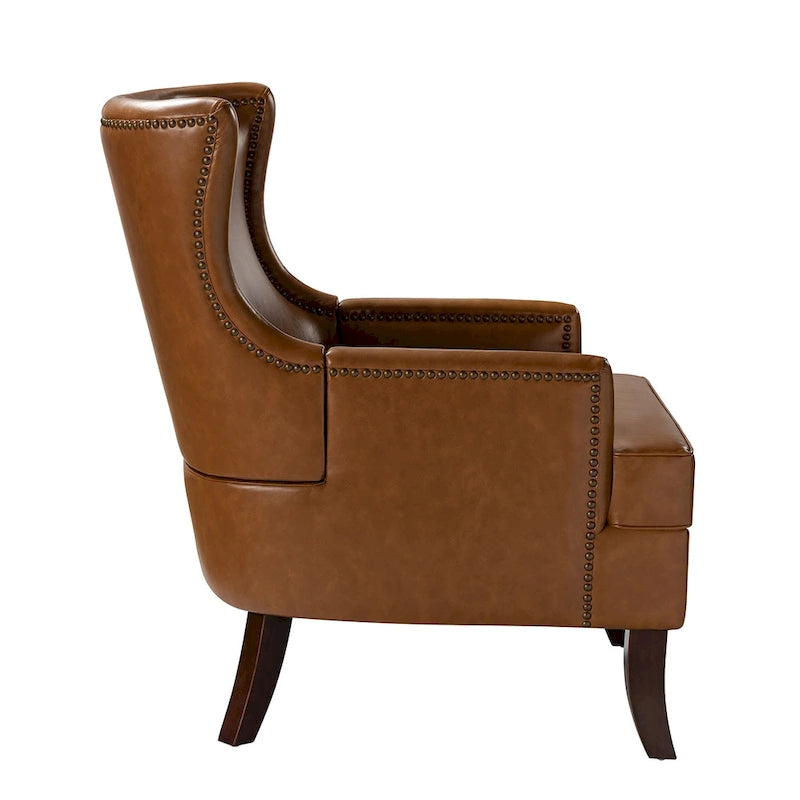 Mid-Century Modern Ergonomic Vegan Leather Wingback Armchair, Set of 2