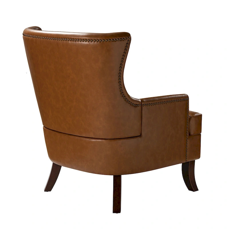 Mid-Century Modern Ergonomic Vegan Leather Wingback Armchair, Set of 2