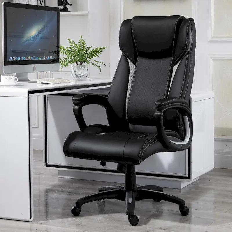 Ergonomic Office Chair Adjustable Height PU Leather Rocker 360° Swivel Home Task Seat, Black