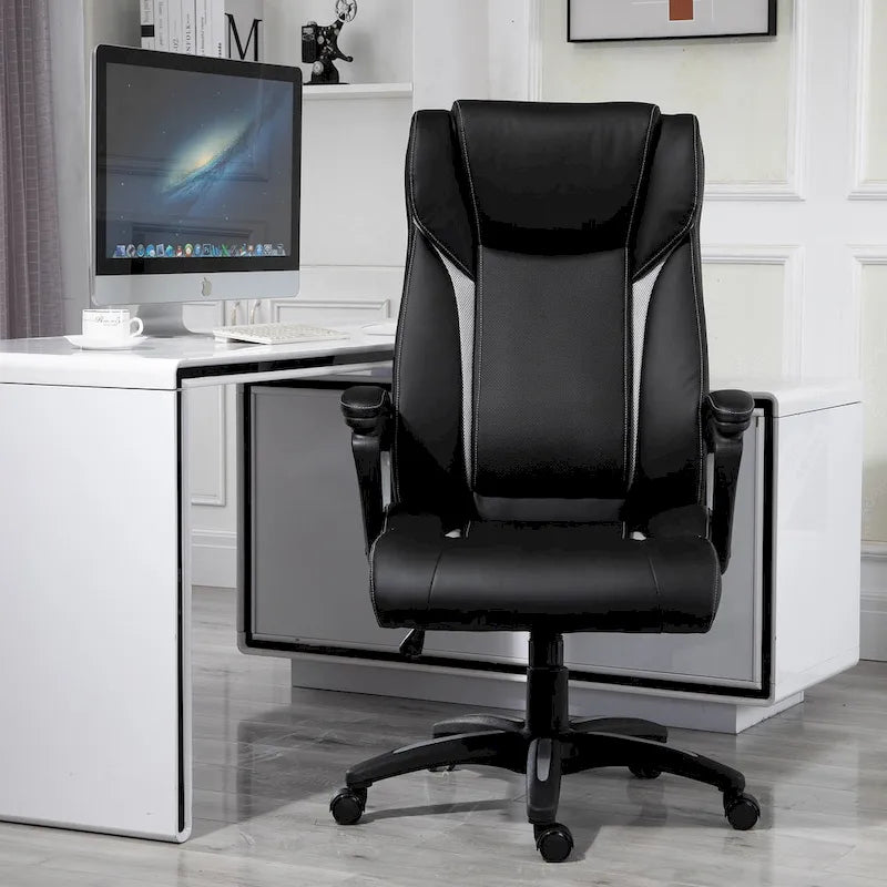 Ergonomic Office Chair Adjustable Height PU Leather Rocker 360° Swivel Home Task Seat, Black