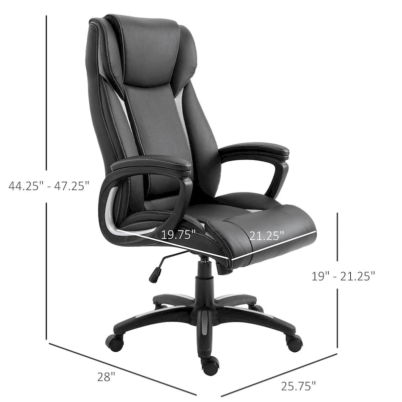 Ergonomic Office Chair Adjustable Height PU Leather Rocker 360° Swivel Home Task Seat, Black