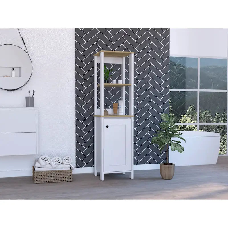 Arctic Linen Cabinet with 4 Shelves and Single Door Cabinet