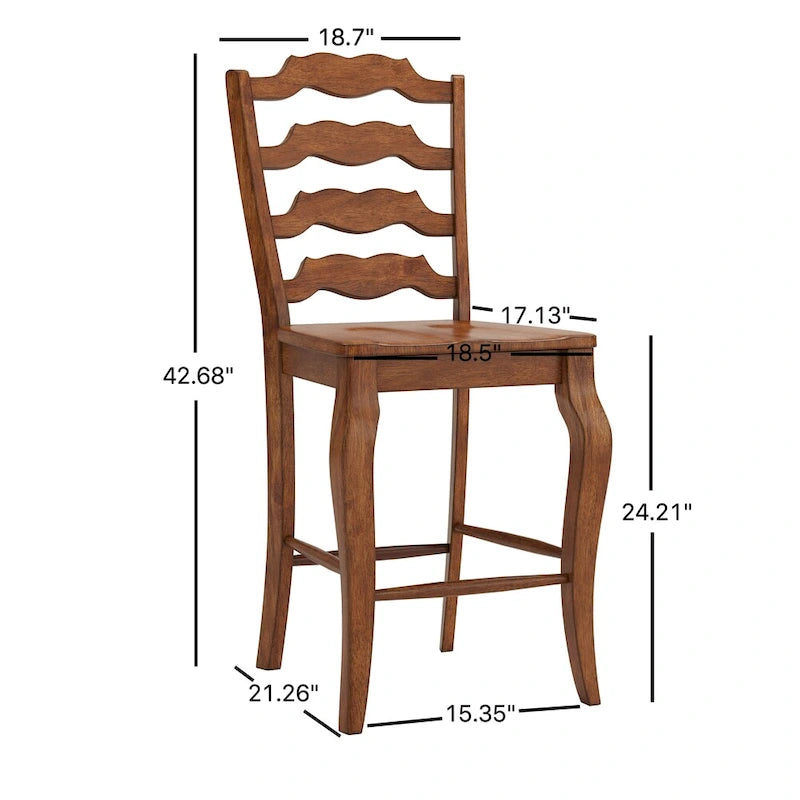 French Ladder Back Wood Counter Chair, Set of 2