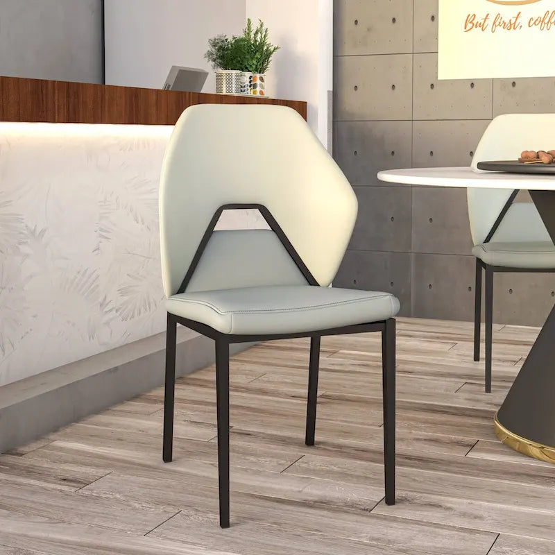 PU Leather Dining Chair with Black Iron Legs, Modern Upholstered Accent Kitchen Side Chair