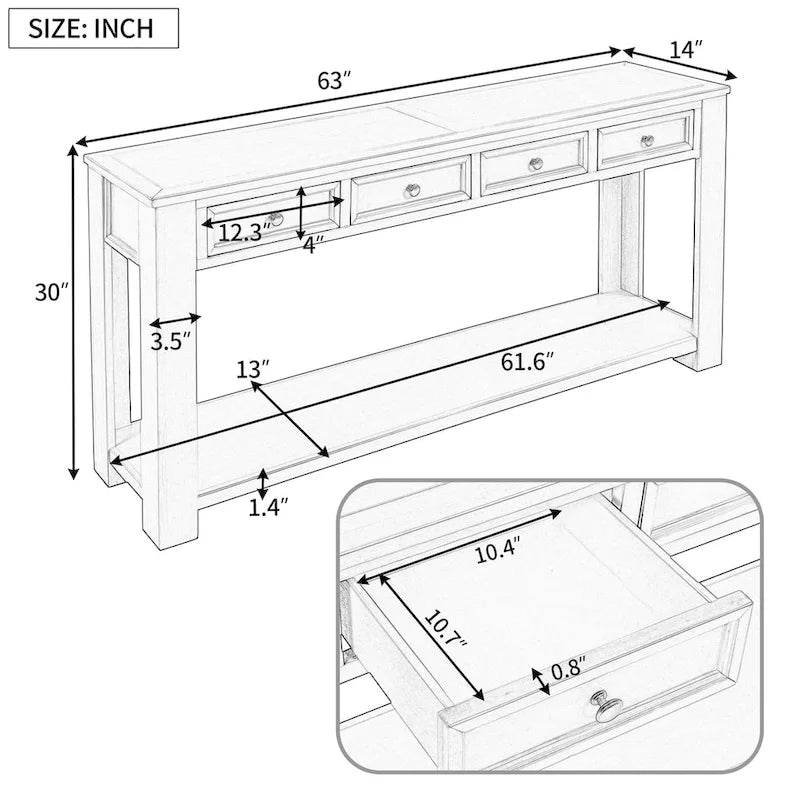 Console Table/Sofa Table with Storage Drawers and Bottom Shelf for Entryway Hallway