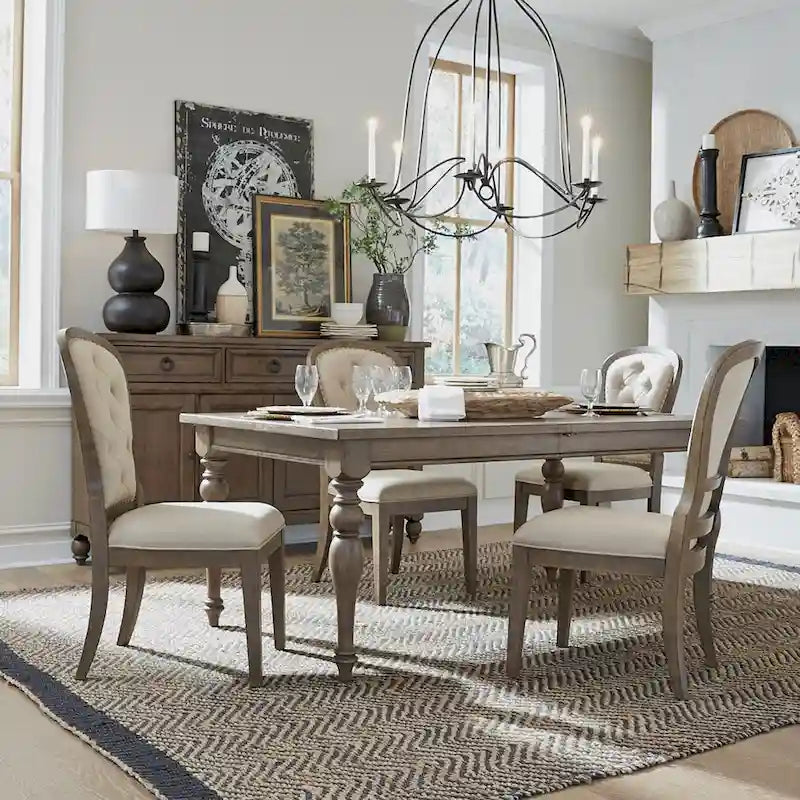 Americana Farmhouse Dusty Taupe Rectangular Table Set with Dining Chairs Various Options