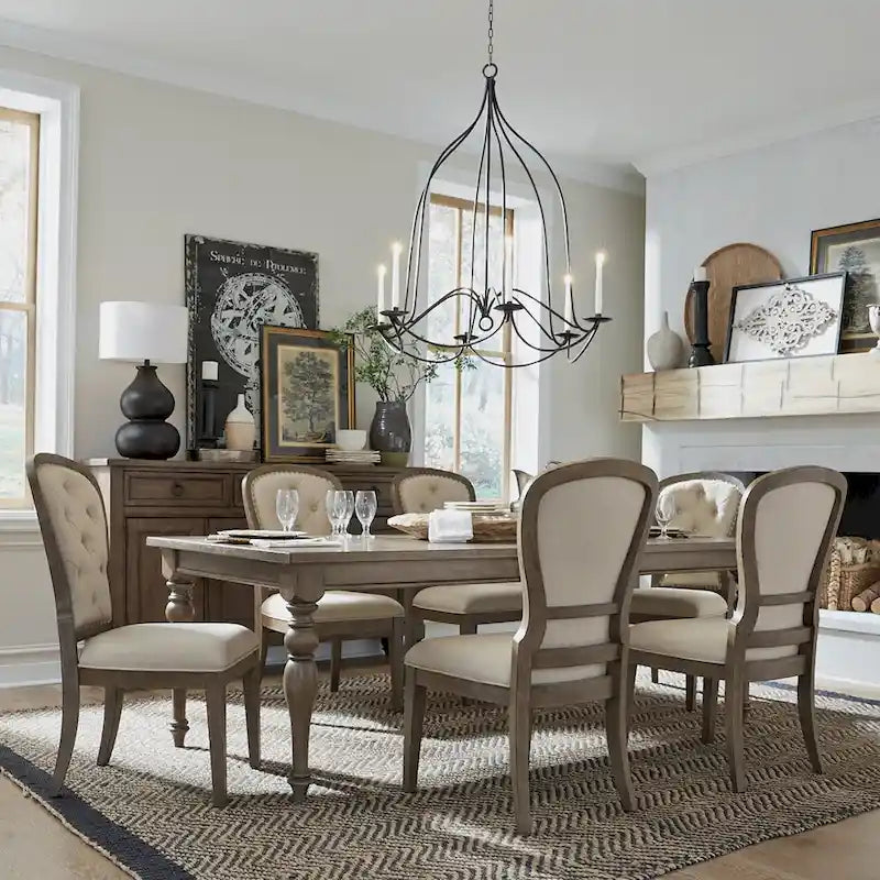 Americana Farmhouse Dusty Taupe Rectangular Table Set with Dining Chairs Various Options